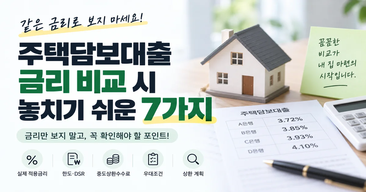 주택담보대출 금리와 상환 조건을 비교하는 안내 일러스트