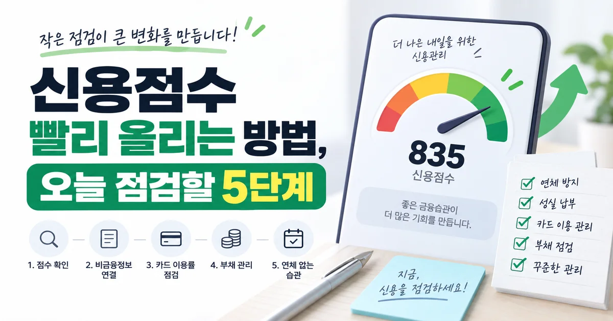 신용점수 관리 항목과 성실 납부 정보를 상징하는 일러스트