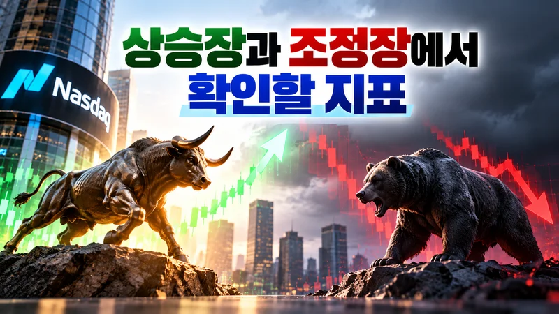 상승장과 조정장을 황소와 곰, 상승·하락 차트로 대비해 보여주는 이미지