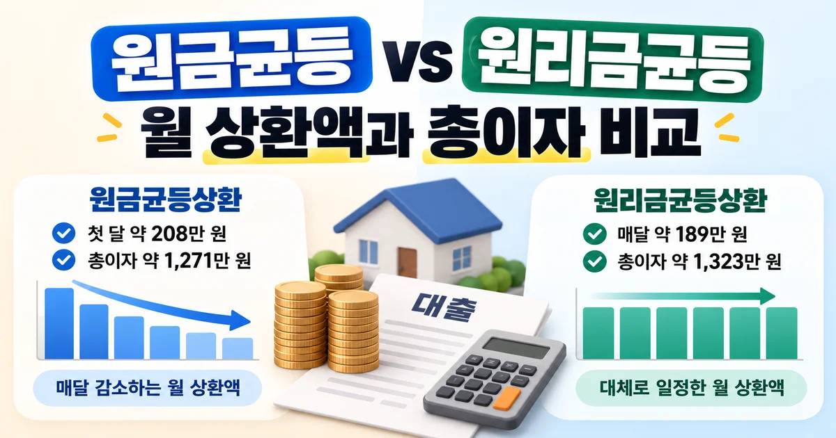 원금균등과 원리금균등의 월 상환 흐름을 비교한 그래프