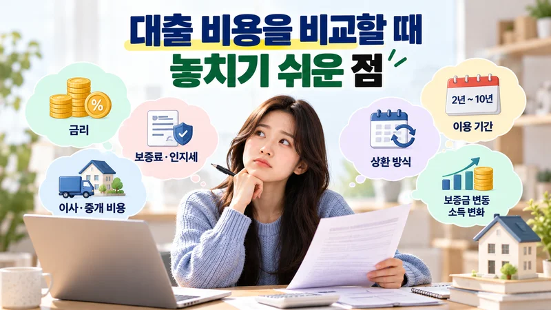 청년이 여러 은행의 월세대출 예상 상환액과 부대 비용을 비교하고 있다.