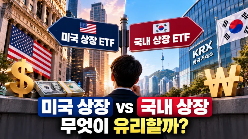 미국 상장 ETF와 국내 상장 ETF의 투자 방식과 과세 차이를 비교하는 모습